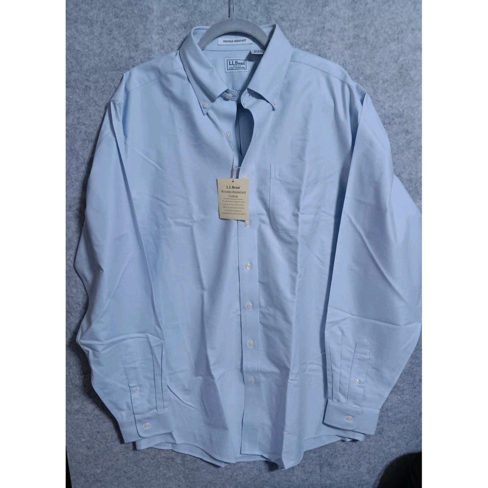 L.L. Bean Wrinkle Resistant Shirt 16.5/37 Reg Blue 100% Cotton Long Sleeve NWT